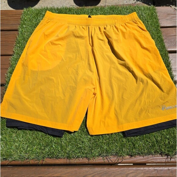 Pudolla Mens Running Workout Lined Shorts Active Yellow Size XXL 3 Pockets - Picture 4 of 14